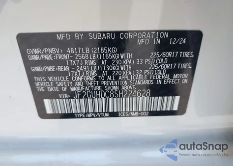 2025 Subaru Crosstrek Premium from USA, damaged, VIN JF2GUHDC8SH224628